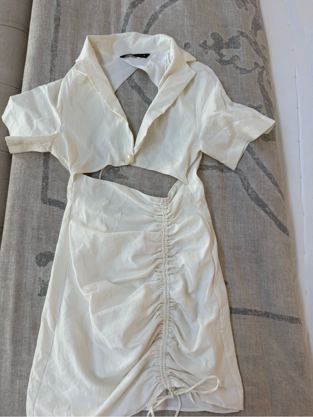 Zara Cream Ruched Cutout Mini Dress